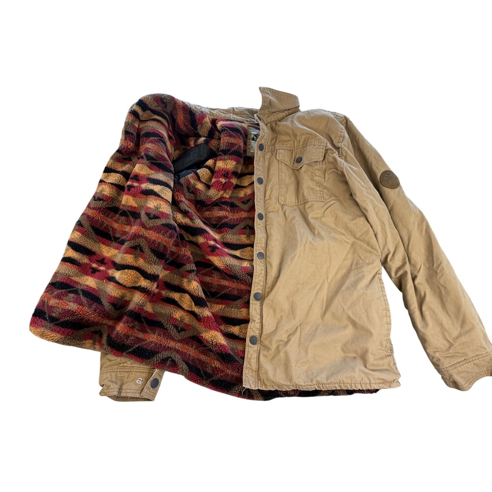 MBX Jacket Mens Large Brown Canvas Sherpa Lined Puffer Snap Western Workwear